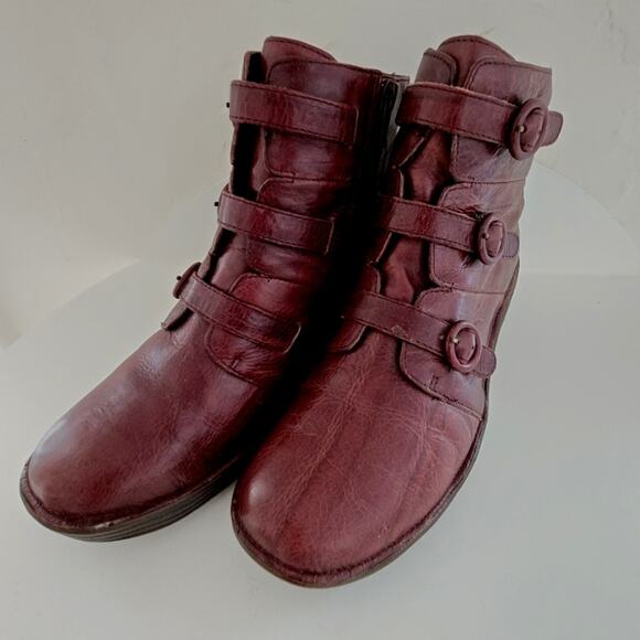 Bionica "Forte" Dark Red Leather Platform Wedge Buckle Ankle Booties, Size 8.5 - Picture 5 of 13